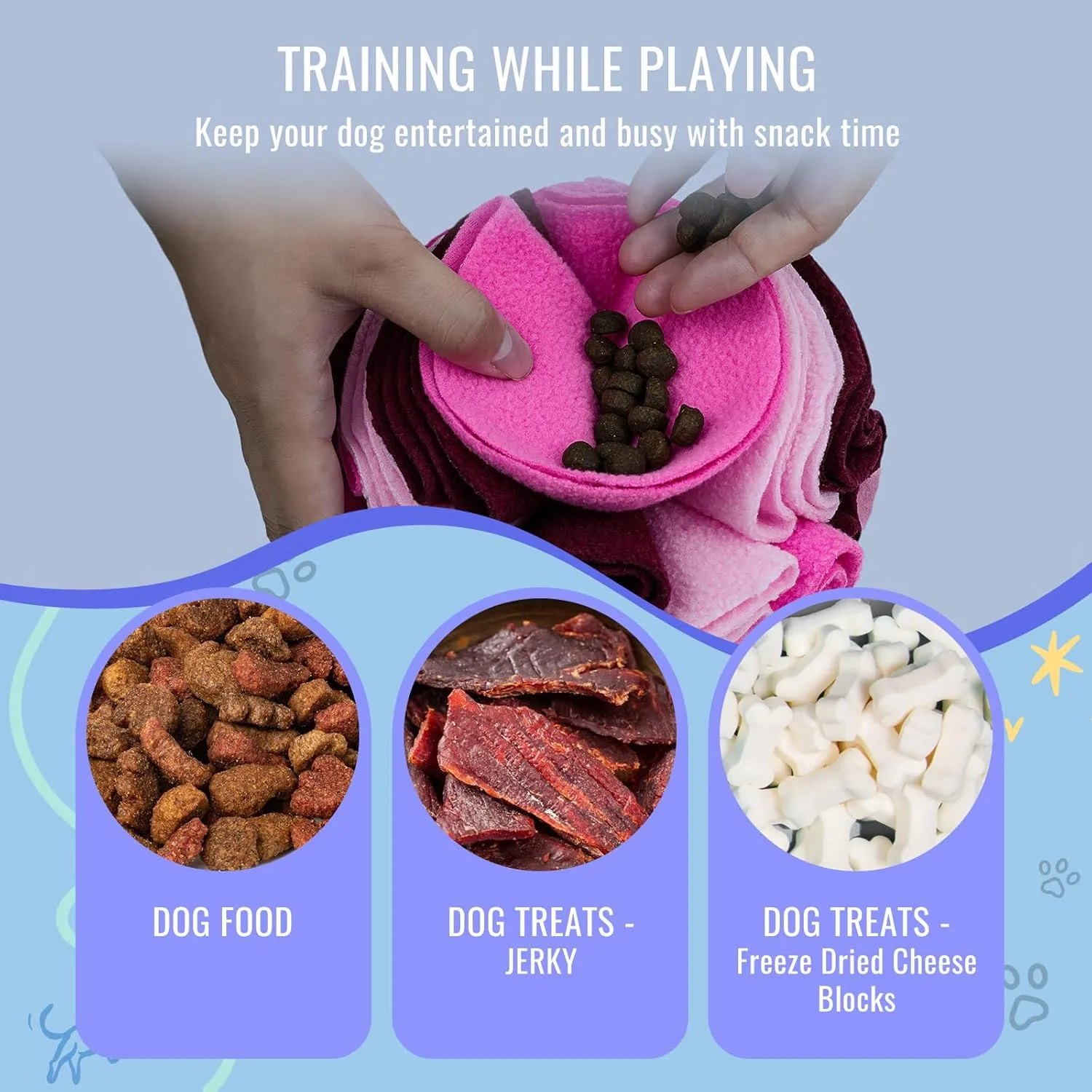 Pet Snuffle Ball, Puzzle Sniffing Interactive Dog Toy for Blind Dogs Training, Stress Relief, Dog Enrichment, Treat Ball, Machine Washable (15cm, Fantasy Pink)