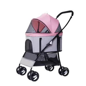 Pet Stroller for Cats | 4-Wheel Foldable Dog Cat Stroller with Cover | Breathable Visible Mesh Dog Cat Stroller, Storage Basket, Travel Puppy Stroller for Small Medium Dog Cats
