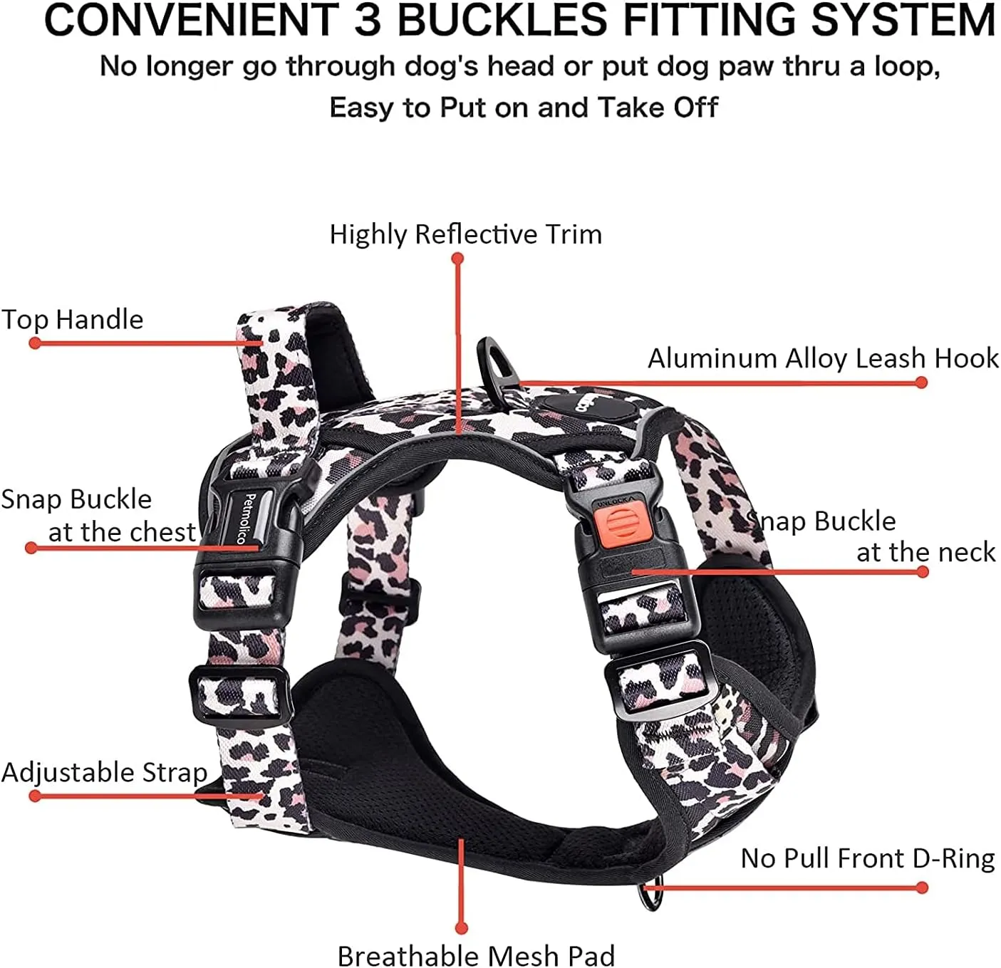 Petmolico No Pull Dog Harness Set with Leash Attachment Easy Control Handle Reflective Harness Vest Small Breed, Puppy Vest and Leash Set with Poop Bag Holder, Small - Leopard