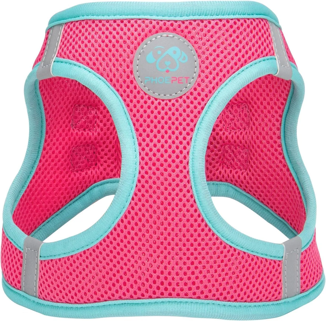 PHOEPET Step-in Dog Harness,Reflective Adjustable Dog Vest Harness, Soft Pet Walking Jacket with 2 Metal Leash Hooks for Dog and Cat(Pink Base & Green Straps,XL)