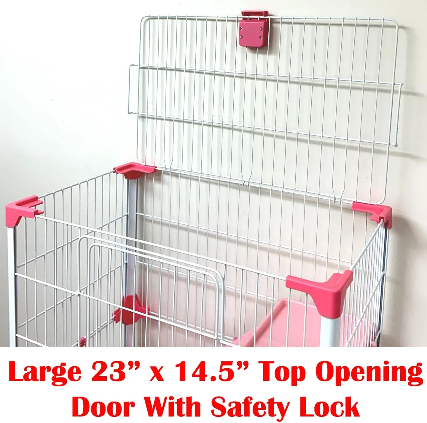 Pink Large Multi-Levels in/Outdoor Small Animal Rabbit Bunny Guinea Pig Hedgehog Ferret Cat Chinchilla Squirrel Habitat Cage Paw Safe Platform Ladder Easy Pull Out Easy Clean Tray Lockable Wheels