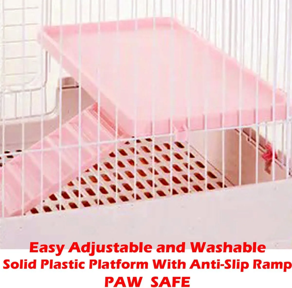 Pink Large Multi-Levels in/Outdoor Small Animal Rabbit Bunny Guinea Pig Hedgehog Ferret Cat Chinchilla Squirrel Habitat Cage Paw Safe Platform Ladder Easy Pull Out Easy Clean Tray Lockable Wheels