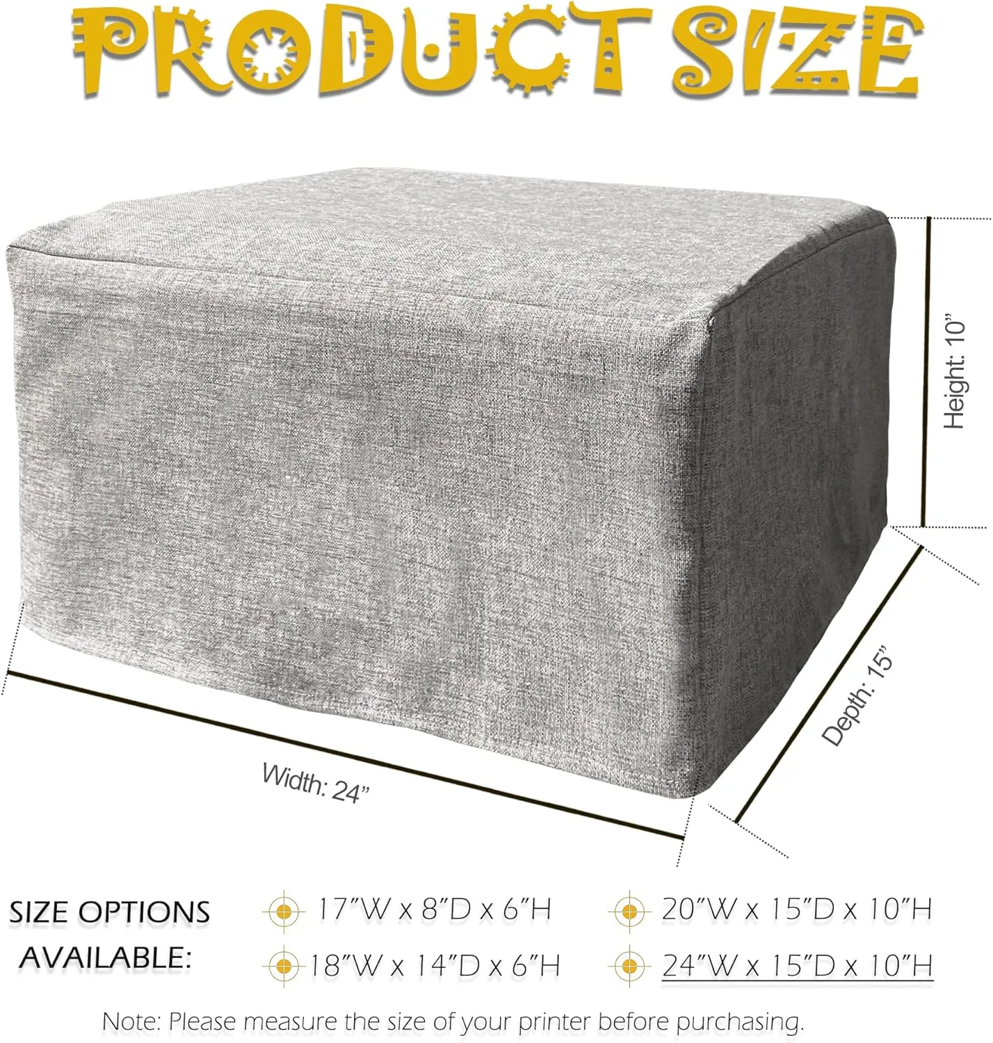 Printer Dust Cover Turntable Cover Case Compatible for EcoTank ET-2803, Linen Look Antistatic Fabric Burlap Decor with Home Style, 24"W x 15"D x 10"H