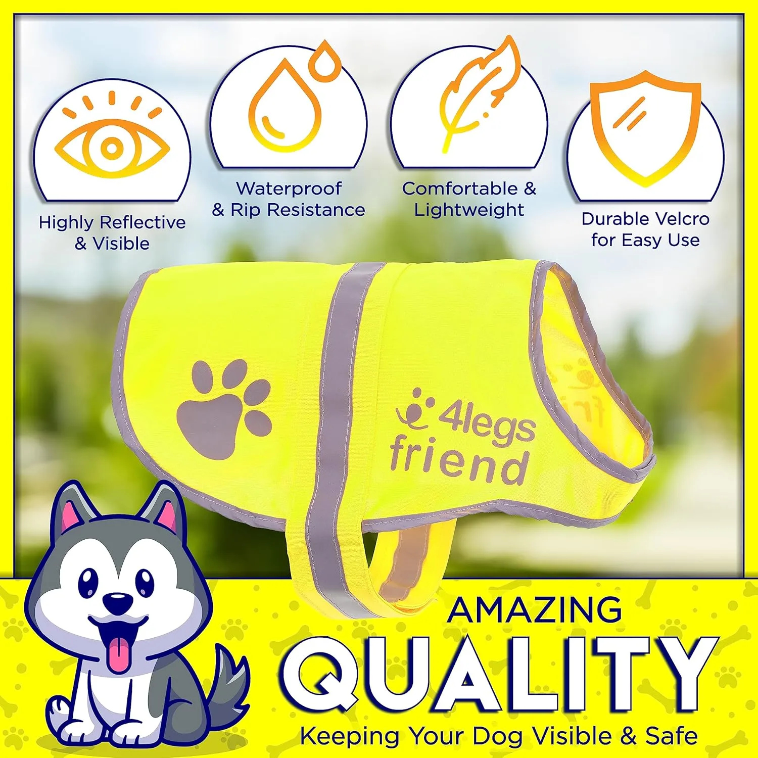 Safety Reflective Vest for Dogs - High Visibility for Outdoor Activity Day and Night, Protect Your Pet from Cars & Hunting Accidents