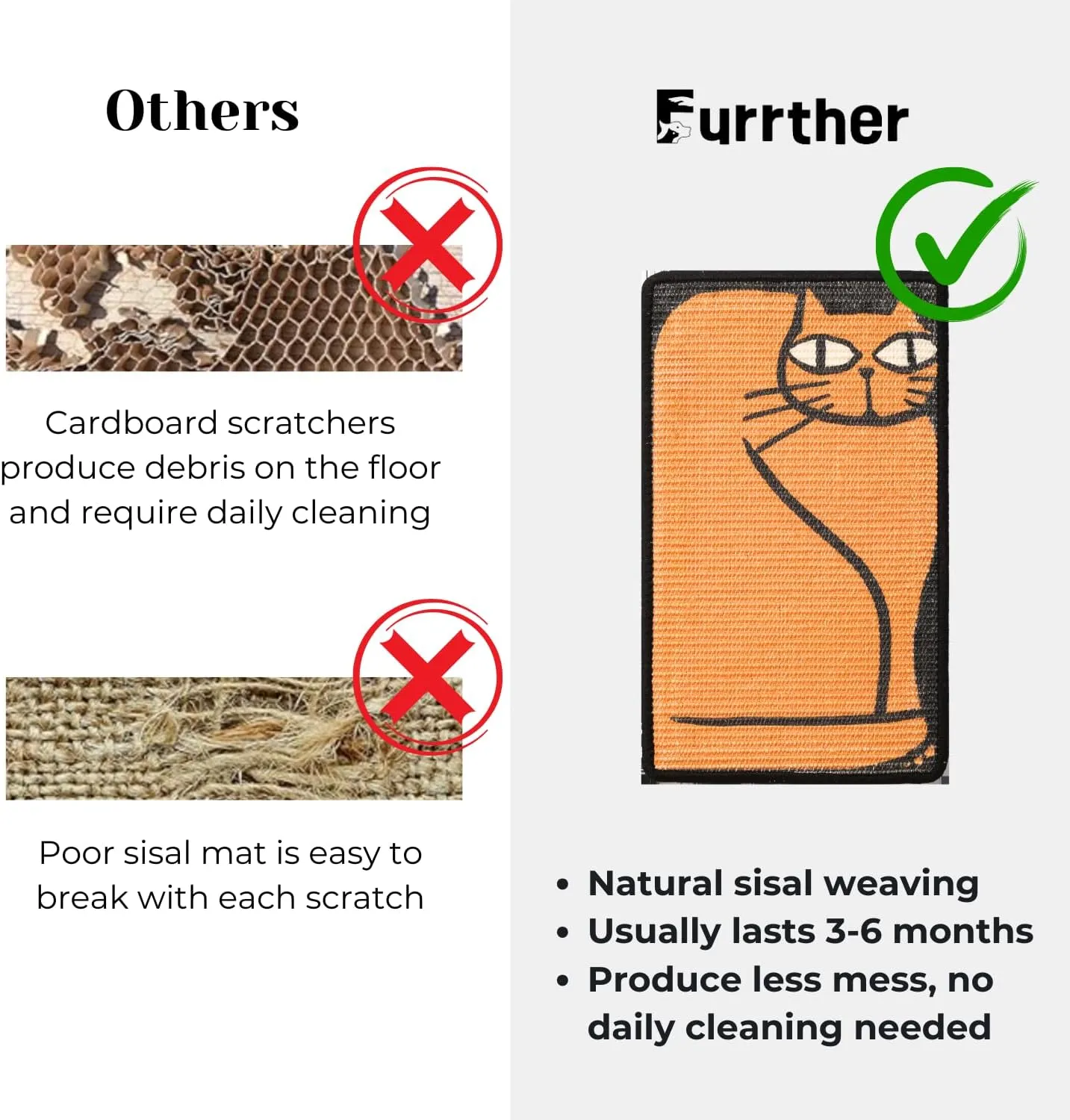 Sisal Cat Scratcher Post Mat (Use on Wall, Couch and Carpet), Shedding-Resistant Scratching Surface - 21.7x13 with Adhesives, Pads and Twist Pins (Cat in a Box)