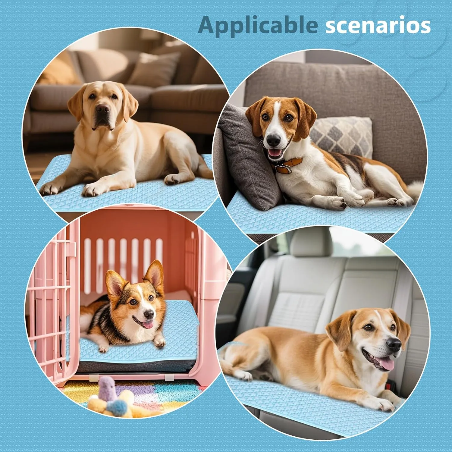 SOMOYA Upgrade Self-Cooling Mat Thicken Dogs Cooling Mat Washable Non-Slip Pet Cooling Pads Blanket Sleeping Kennel Mat,Washable Ice Silk Sleep Mat Pad Breathable for Large Dogs Cats