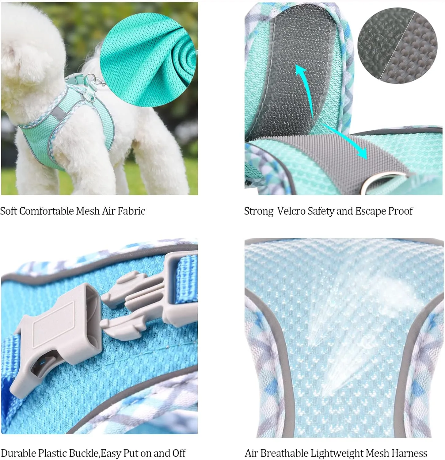 Step in Mesh Dog Harness and Leash Set, Breathable Air Mesh, Reflective, Escape Proof, No Choke, Lightweight, Purple, S(neck:10.5"-12",chest:13.5"-16"), Sporty, Dog, Harness