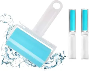 Sticky Lint Roller 3 Pack, Reusable Washable Lint Roller Pet Hair Remover Include Large and Small Size Cleaner for Clothes, Pet Hairs, Carseats