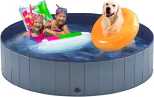 Taeku Foldable Dog Pool  Durable Collapsible Pet Bathing Tub for Pets Dogs and Cats Portable Pet Wading Pool for Indoor Outdoor (Gray 63 x 12in)