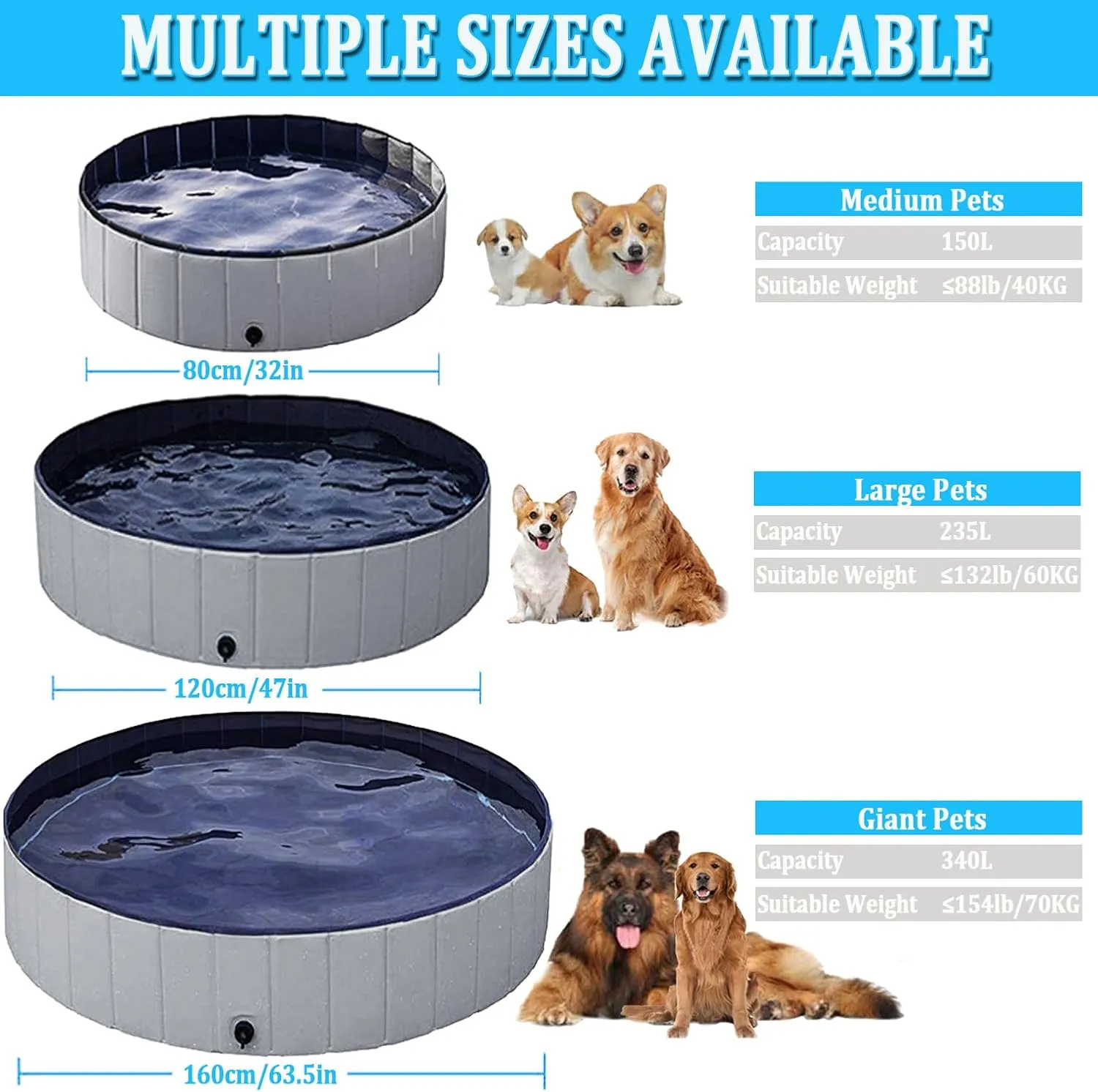 Taeku Foldable Dog Pool  Durable Collapsible Pet Bathing Tub for Pets Dogs and Cats Portable Pet Wading Pool for Indoor Outdoor (Gray 63 x 12in)