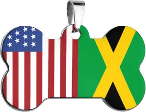 USA Fiag Jamaican Flag Pet ID Tags Personalized Stainless Steel Dog Tags Bone Shape Cat Collar Tags Accessories