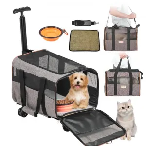 VEVOR Rolling Pet Carrier – Airline-Approved with Wheels & Telescopic Handle (For Pets Under 22 lbs)