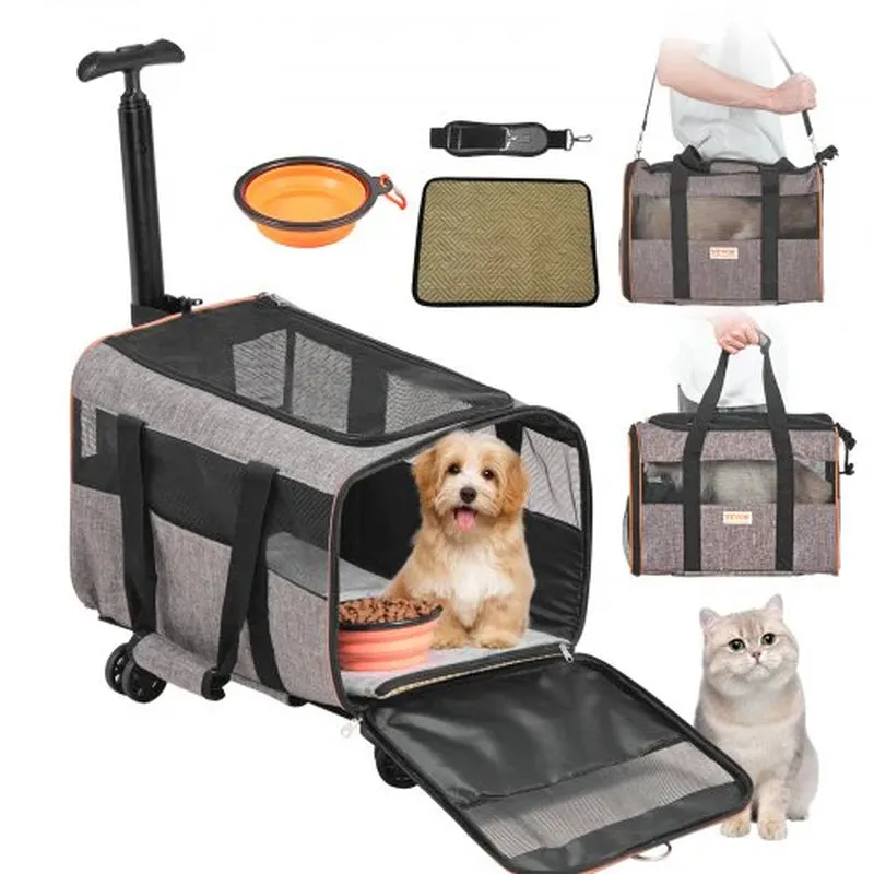 VEVOR Rolling Pet Carrier – Airline-Approved with Wheels & Telescopic Handle (For Pets Under 22 lbs)