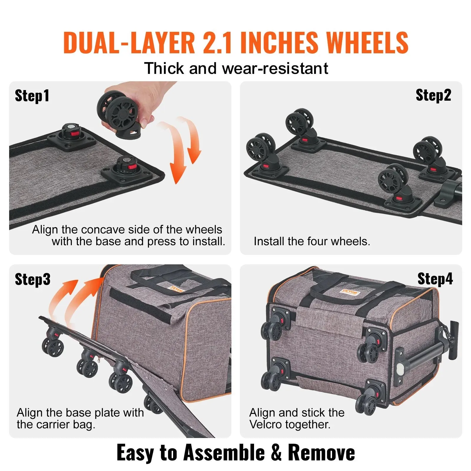 VEVOR Rolling Pet Carrier – Airline-Approved with Wheels & Telescopic Handle (For Pets Under 22 lbs)