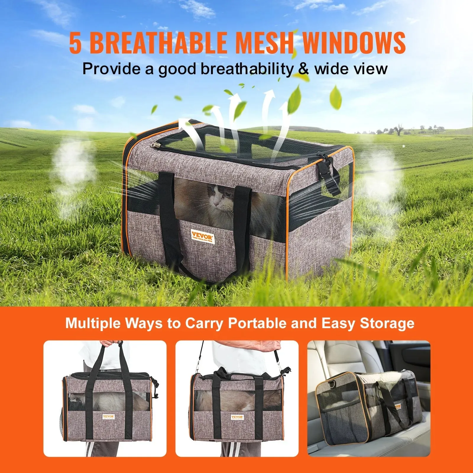 VEVOR Rolling Pet Carrier – Airline-Approved with Wheels & Telescopic Handle (For Pets Under 22 lbs)