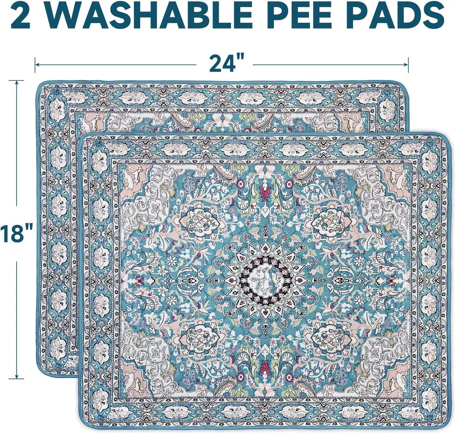 Washable Pee Pads for Dogs 2 Pack,18"x24" Waterproof Non-Slip Reusable Puppy Pad with Fast Absorbent,Leakproof Whelping Pads for Pet Housebreaking (Lake Blue Medallion, 18"x24"(Pack of 2))