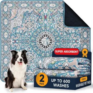 Washable Pee Pads for Dogs 2 Pack,18"x24" Waterproof Non-Slip Reusable Puppy Pad with Fast Absorbent,Leakproof Whelping Pads for Pet Housebreaking (Lake Blue Medallion, 18"x24"(Pack of 2))