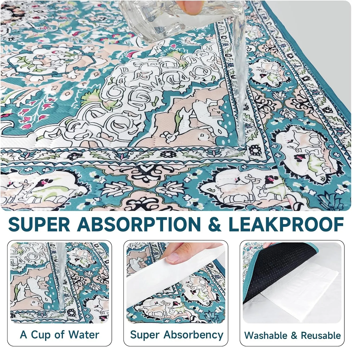 Washable Pee Pads for Dogs 2 Pack,18"x24" Waterproof Non-Slip Reusable Puppy Pad with Fast Absorbent,Leakproof Whelping Pads for Pet Housebreaking (Lake Blue Medallion, 18"x24"(Pack of 2))