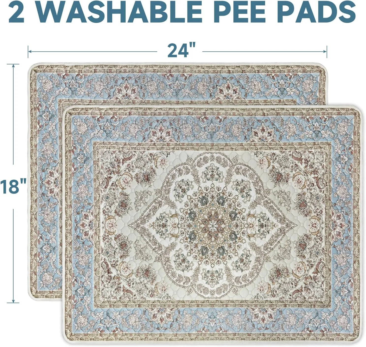 Washable Pee Pads for Dogs,2 Pack Reusable Puppy Pads 18"x24" Super Absorbent Waterproof Pet Training Pads, Non-Slip Potty Pads for Crate,Floor,Sofa (Grey Medallion, 18"x24"(Pack of 2))