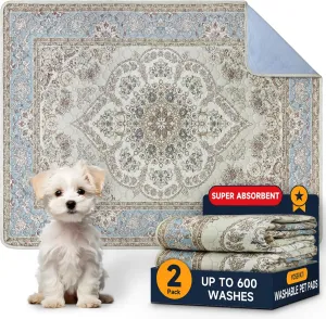 Washable Pee Pads for Dogs,2 Pack Reusable Puppy Pads 18"x24" Super Absorbent Waterproof Pet Training Pads, Non-Slip Potty Pads for Crate,Floor,Sofa (Grey Medallion, 18"x24"(Pack of 2))