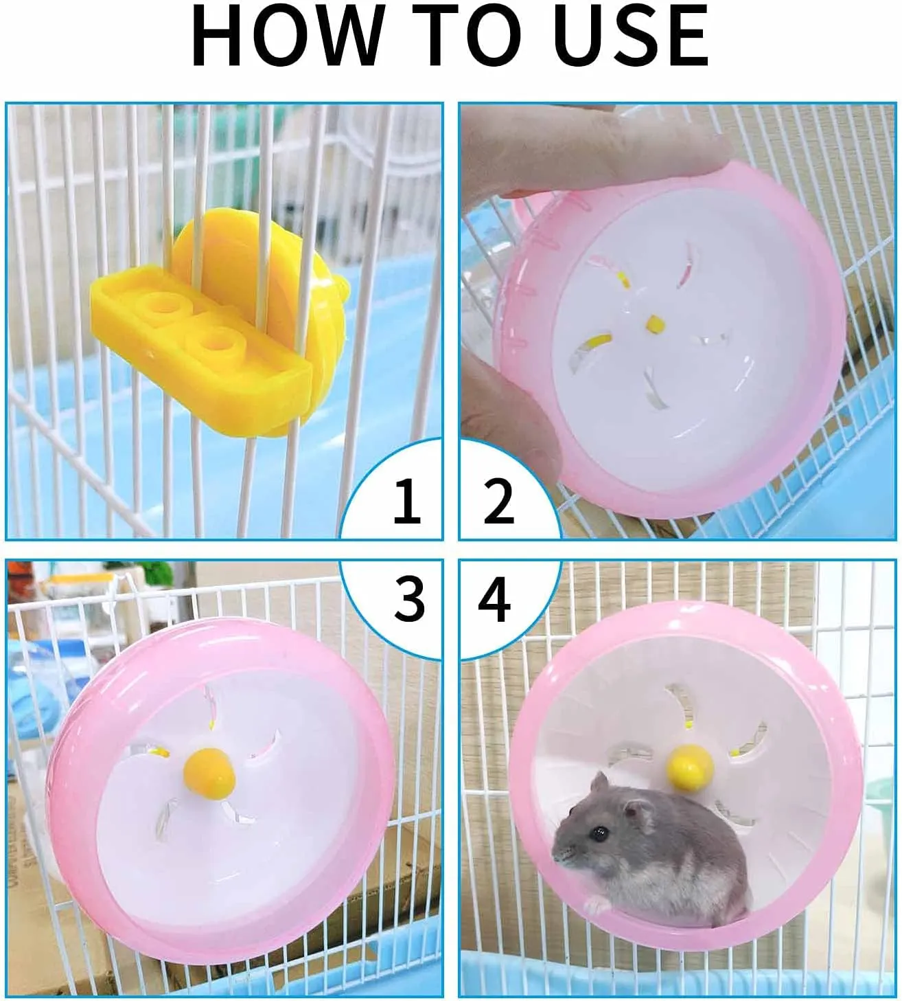 WishLotus Silent Running Wheel - Jogging Exercise Toy for Hamster Cage, Accessory for Dwarf Hamster, Golden Silk Shih Tzu Bear (Pink)