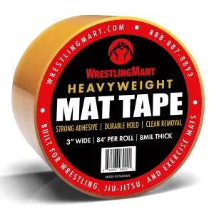 WrestlingMart Heavyweight Mat Tape | Premium 8mil Thick Clear Wrestling Mat Tape for Long-Term Application | Maximum Strength, Tear-Resistant, & Reusable (3", 1, Roll)
