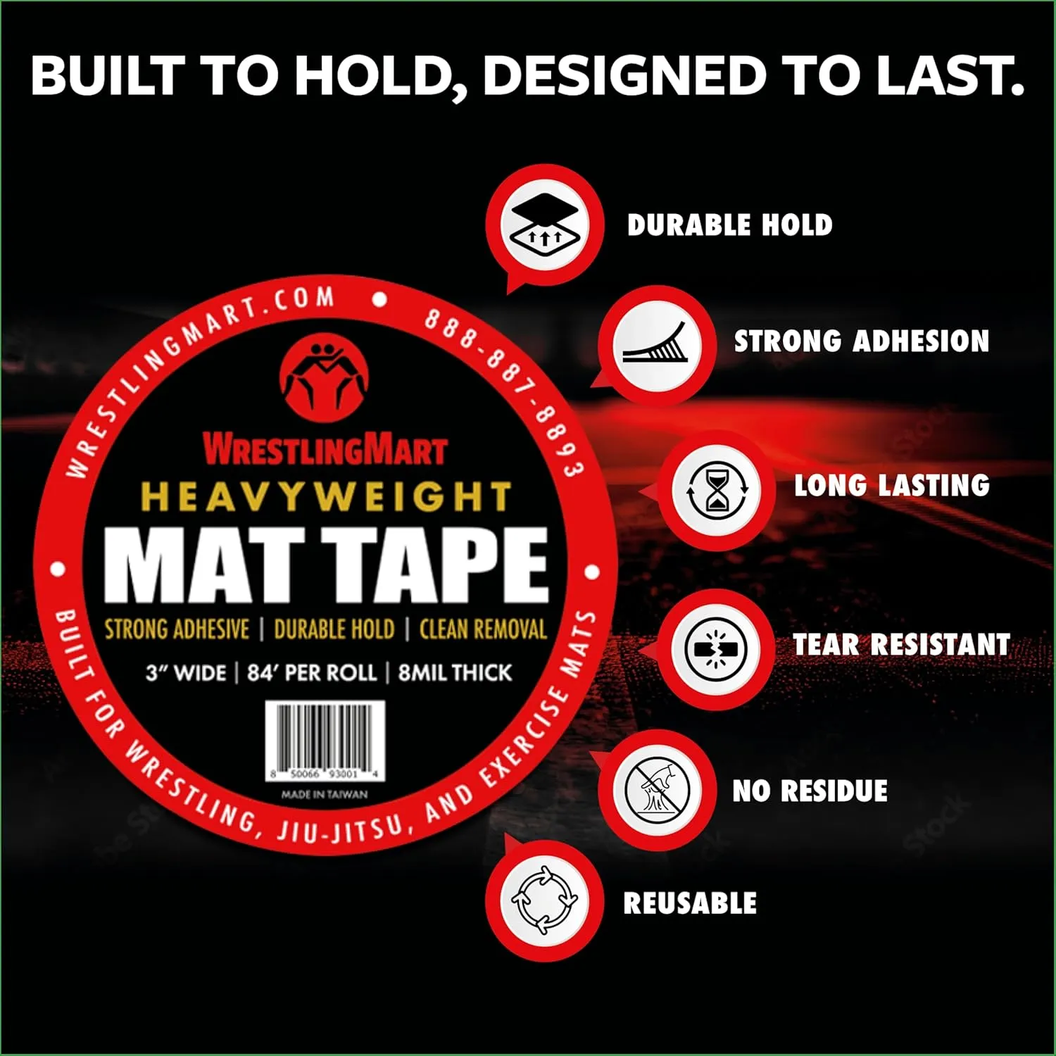 WrestlingMart Heavyweight Mat Tape | Premium 8mil Thick Clear Wrestling Mat Tape for Long-Term Application | Maximum Strength, Tear-Resistant, & Reusable (3", 1, Roll)