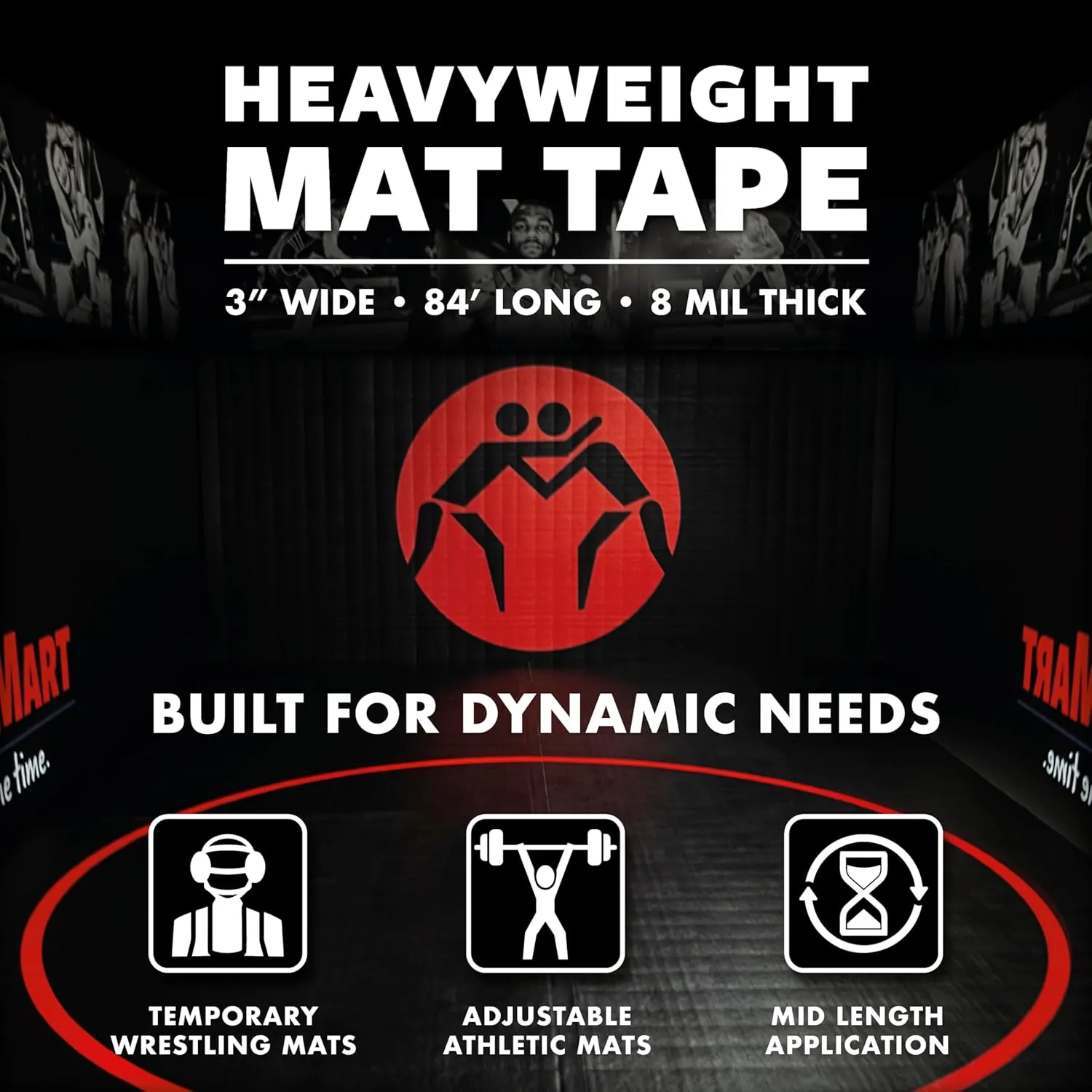 WrestlingMart Heavyweight Mat Tape | Premium 8mil Thick Clear Wrestling Mat Tape for Long-Term Application | Maximum Strength, Tear-Resistant, & Reusable (3", 1, Roll)