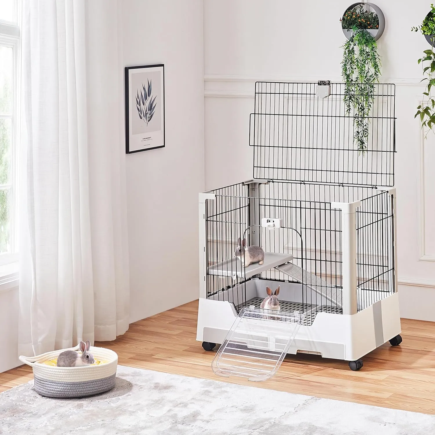 Yaheetech 30'' Small Animal Cage 2-Level Open Top Rabbit Cage on Wheels with Pull-Out Tray for Guinea Pig, Ferret, Chinchilla, Kitten, Bunny Small Animal Hutch, 30'' W  20'' D  27'' H
