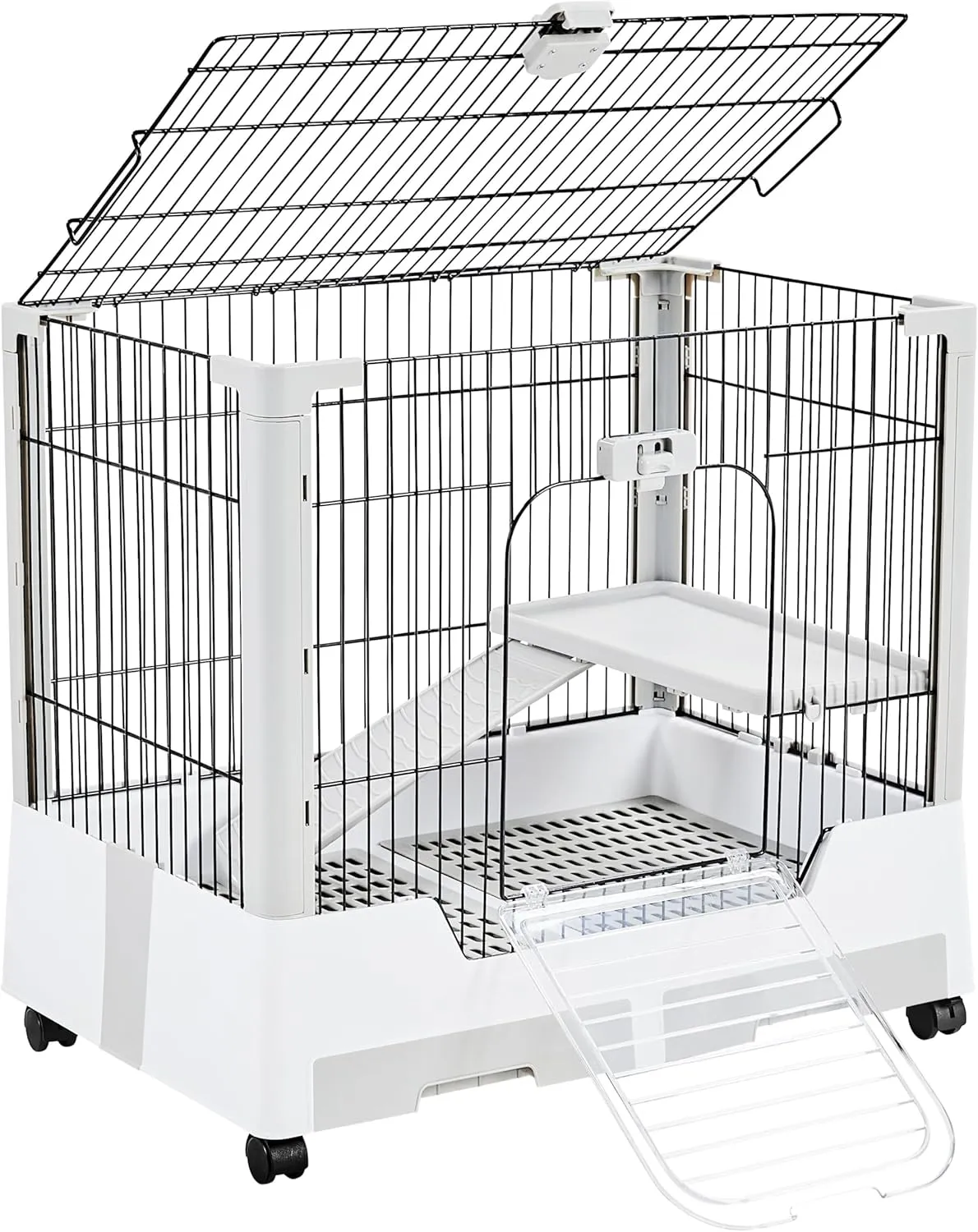 Yaheetech 30'' Small Animal Cage 2-Level Open Top Rabbit Cage on Wheels with Pull-Out Tray for Guinea Pig, Ferret, Chinchilla, Kitten, Bunny Small Animal Hutch, 30'' W  20'' D  27'' H