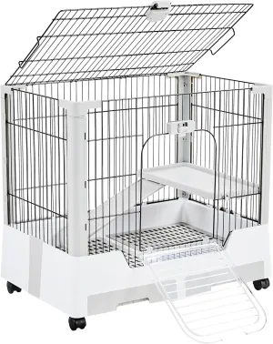 Yaheetech 30'' Small Animal Cage 2-Level Open Top Rabbit Cage on Wheels with Pull-Out Tray for Guinea Pig, Ferret, Chinchilla, Kitten, Bunny Small Animal Hutch, 30'' W  20'' D  27'' H