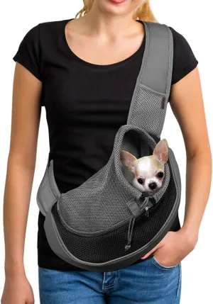 YUDODO Pet Sling Carrier for Small Dogs & Cats  Hands-Free Puppy Carrier with Safety Hook, Large Zipper Pocket, Soft Breathable Mesh, Adjustable Strap & Reflective Strip (Black 1.0 L)