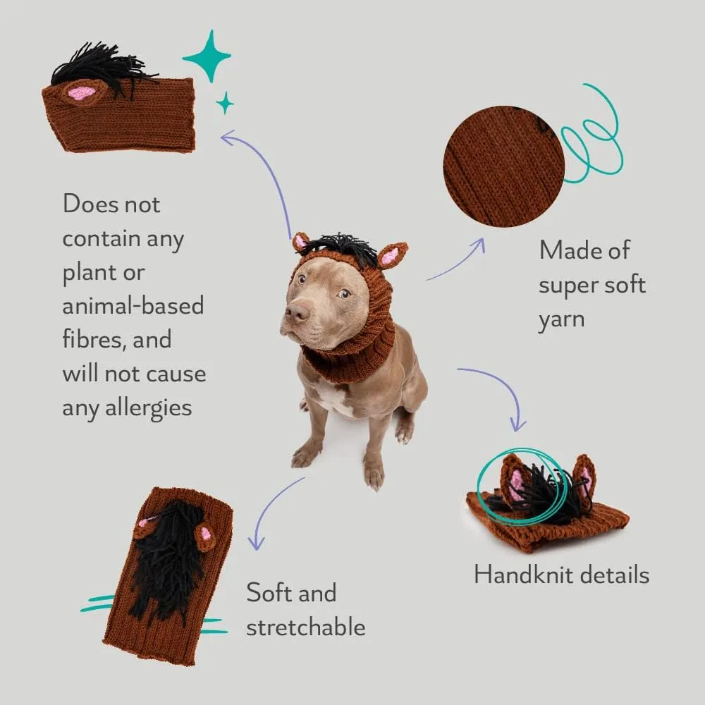 Zoo Snoods Horse Costume - Knit Pony Dog Snood Ear Wrap for Pets, Warm Neck Cover for Halloween and Winter (Medium)