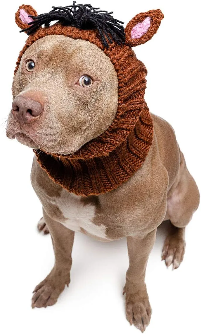 Zoo Snoods Horse Costume - Knit Pony Dog Snood Ear Wrap for Pets, Warm Neck Cover for Halloween and Winter (Medium)
