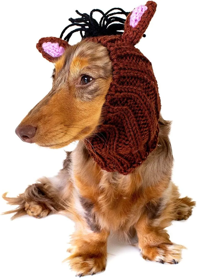 Zoo Snoods Horse Costume - Knit Pony Dog Snood Ear Wrap for Pets, Warm Neck Cover for Halloween and Winter (Medium)